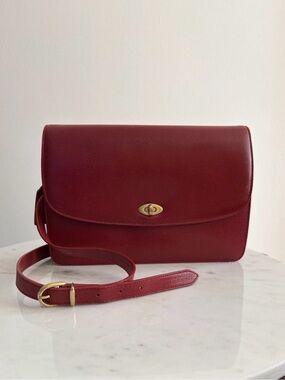 Classic Red Leather Shoulder Bag with Gold Hardware